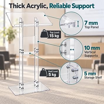 Clear Acrylic Podium Stand Lectern with Shelf Tall Acrylic Pulpit