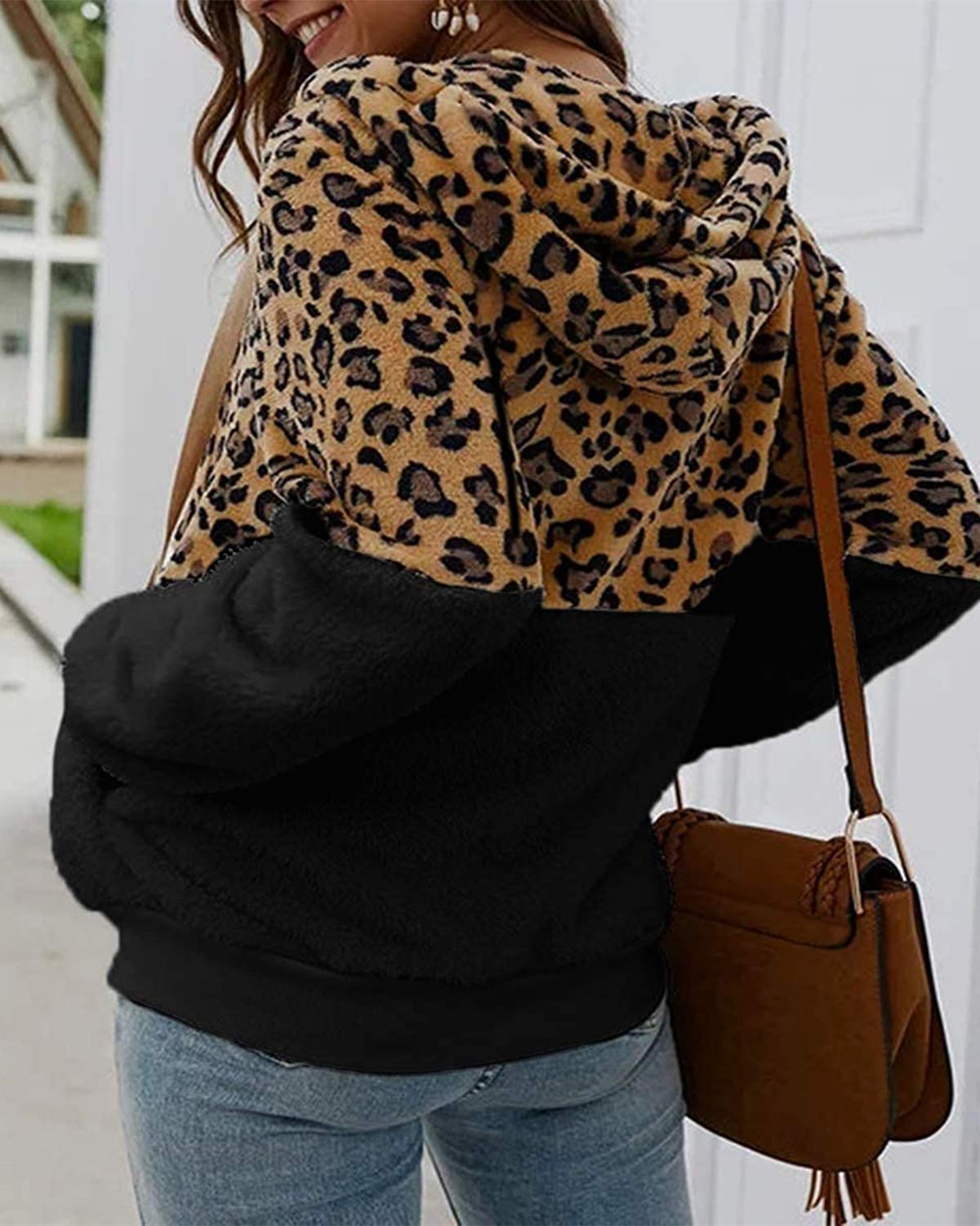 ABINGOO Abrigo Mujer Chaqueta Suéter Otoño Invierno Leopardo Lana Sudadera con Capucha