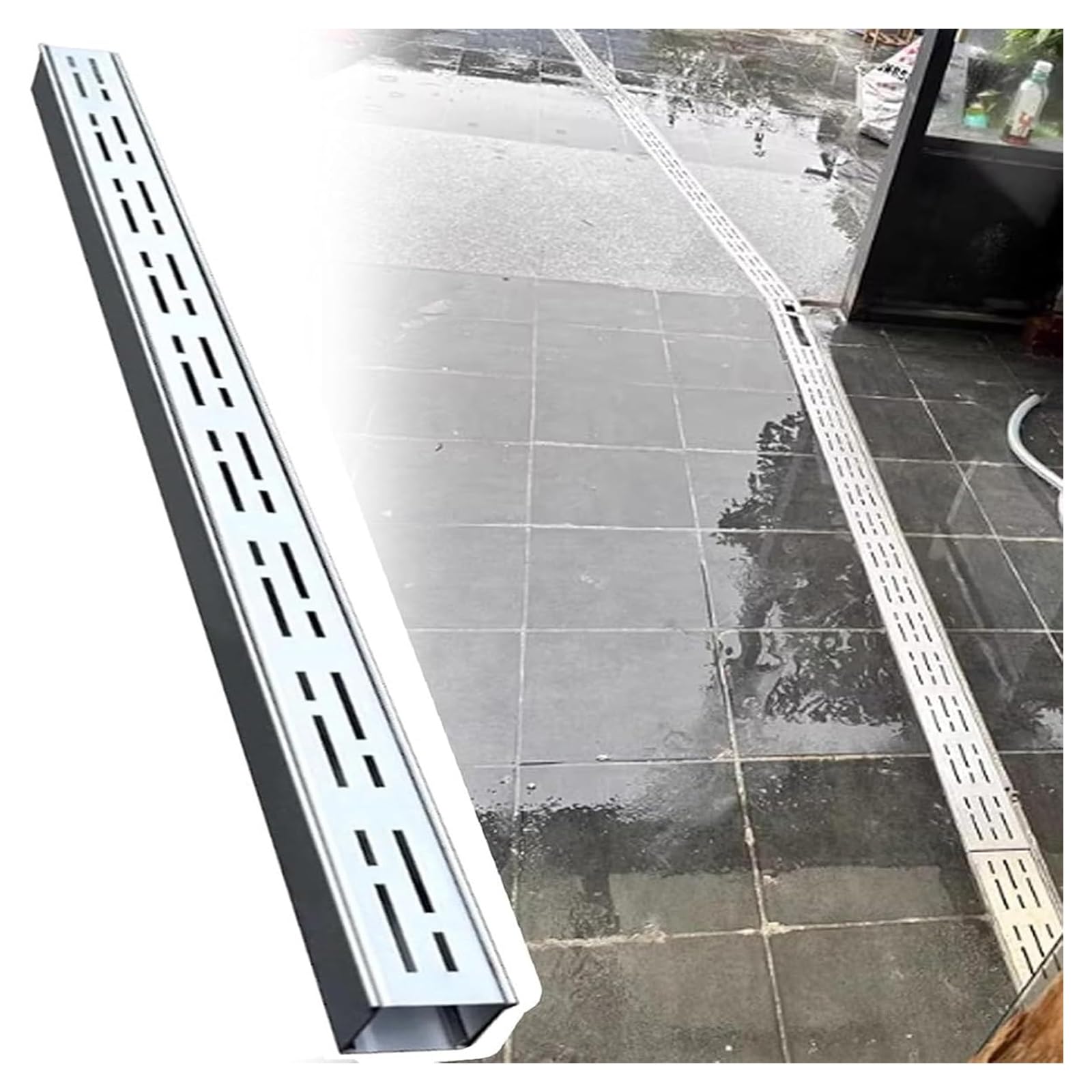 GLDYTVF Narrow Pool Deck Drain Grate 304 Stainless Steel Trench Drain System for Outdoor Patios & Balconies H5*W4CMDurable RustResistant Drainage Solution