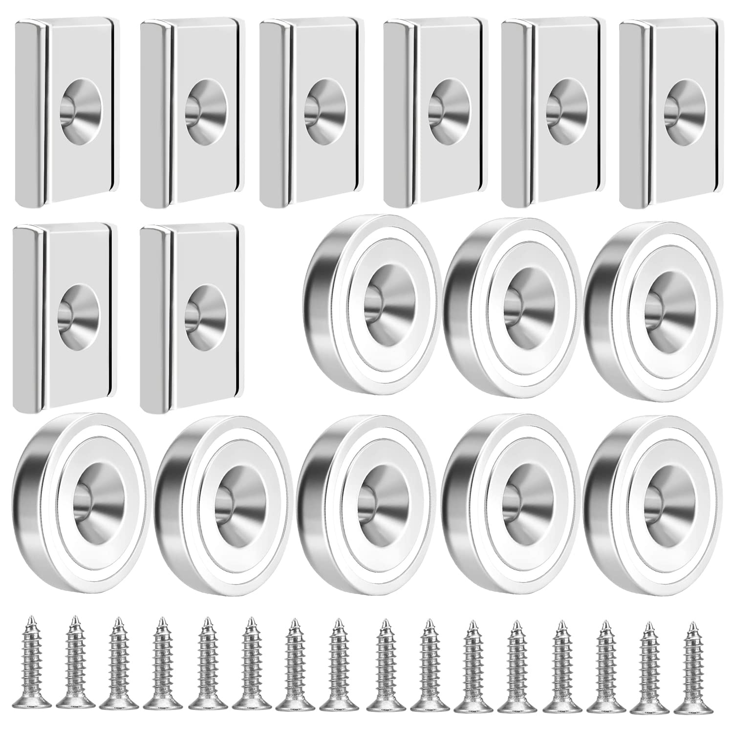 muvuo Magnet Neodymium Round Rectangular 16 Pcs Magnets Strong Rare Earth Countersunk Hole for Hobbies Arts Crafts,Whiteboards Refrigerator Home Kitchen, Office Workplace,Industrial