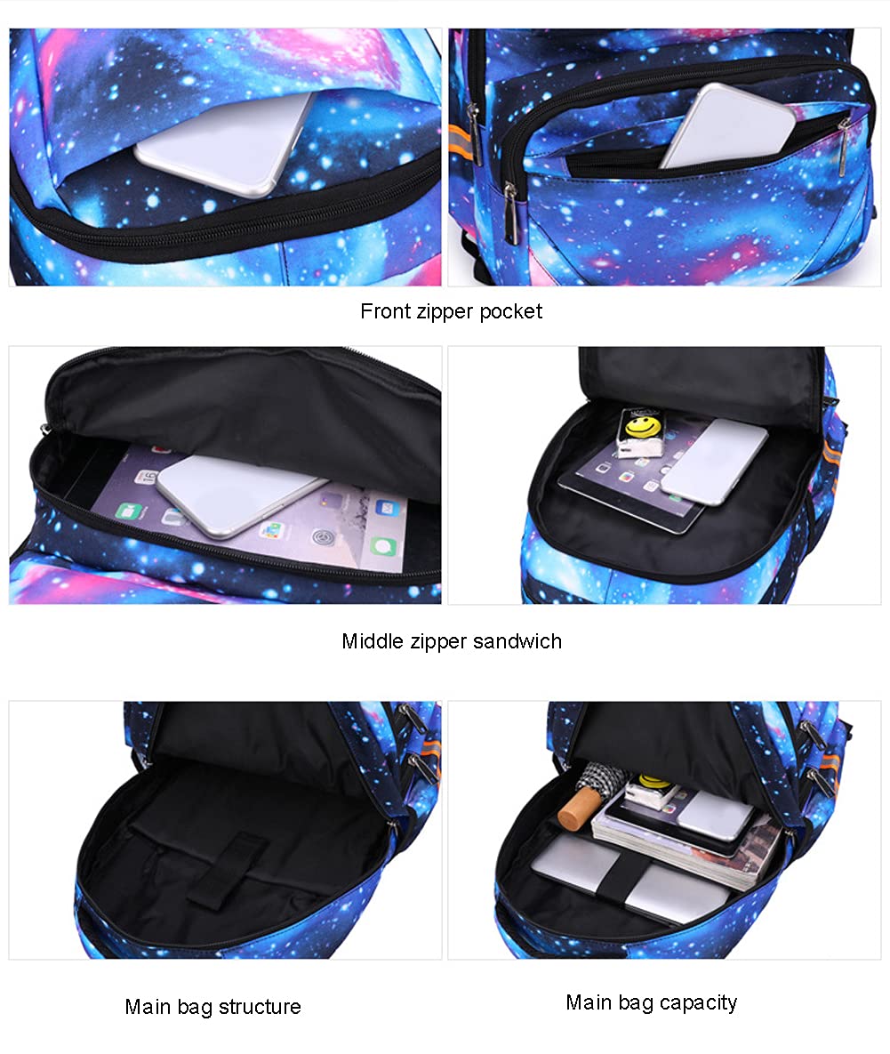Zaino Trolley Sacchetto Zaino Scuola con 6 Ruote Sacchetto di Scuola di Rotolamento per Ragazzi e Ragazze Borsa Portatile Viaggio Bagagli (Cielo stellato Blu)
