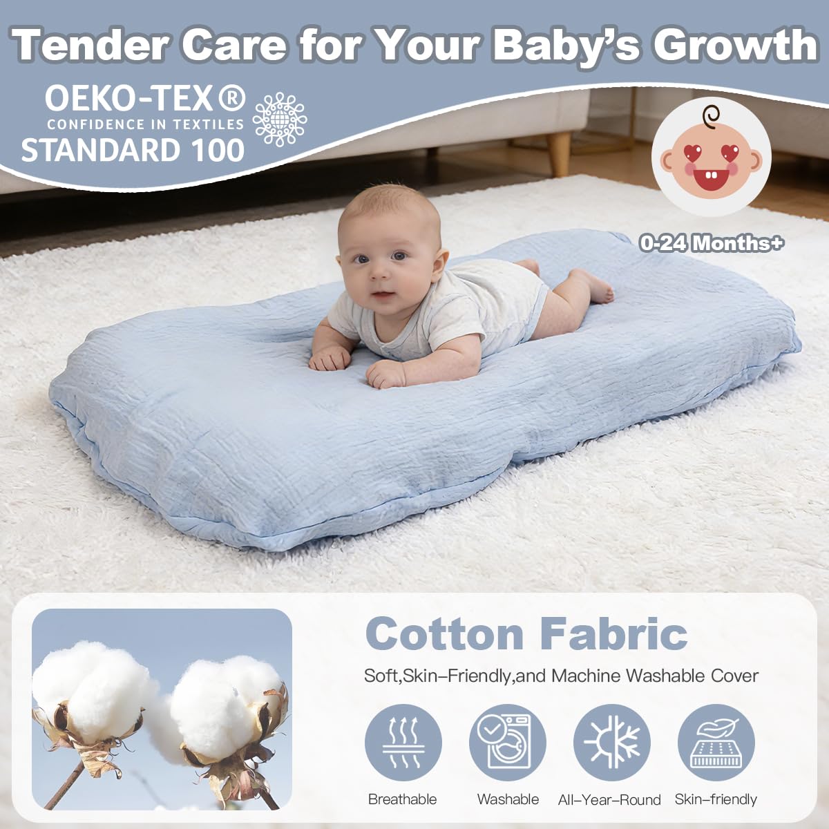 Baby Lounger - Snuggle Cozy Me Infant Lounger for Newborns | Breathable & Soft, Portable Awake-Time Pad, Essential Baby Gift (Lounger Cover Included)