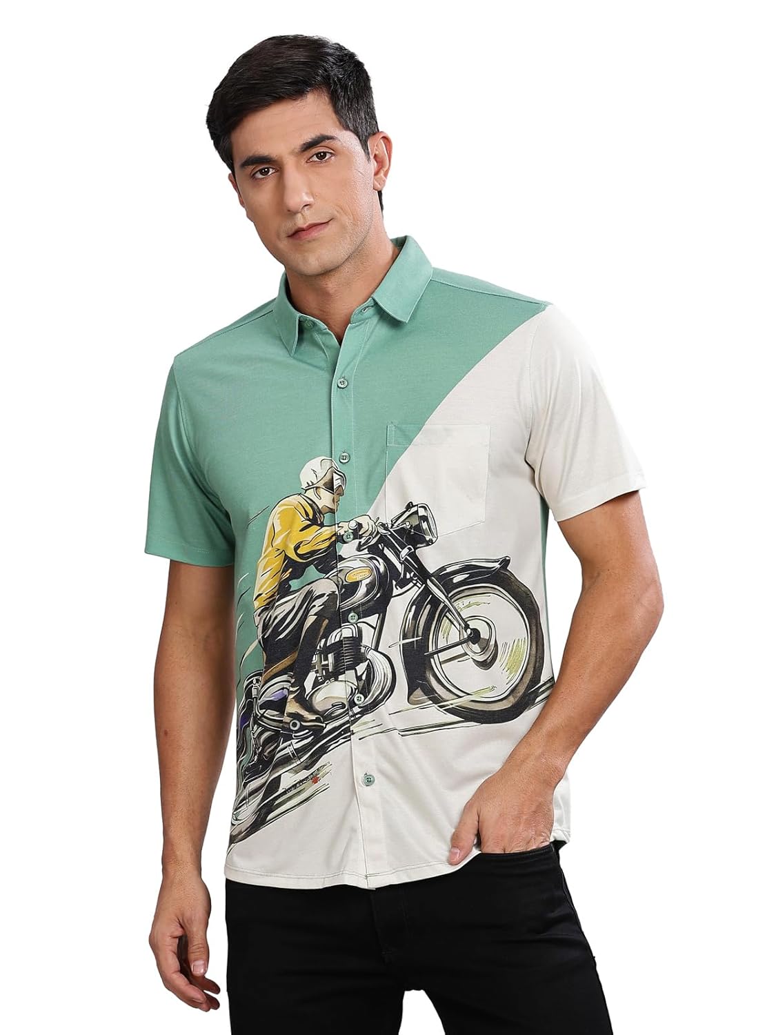 BULLMER Trendy Regular Fit Printed Half Sleeve Shirt for Men