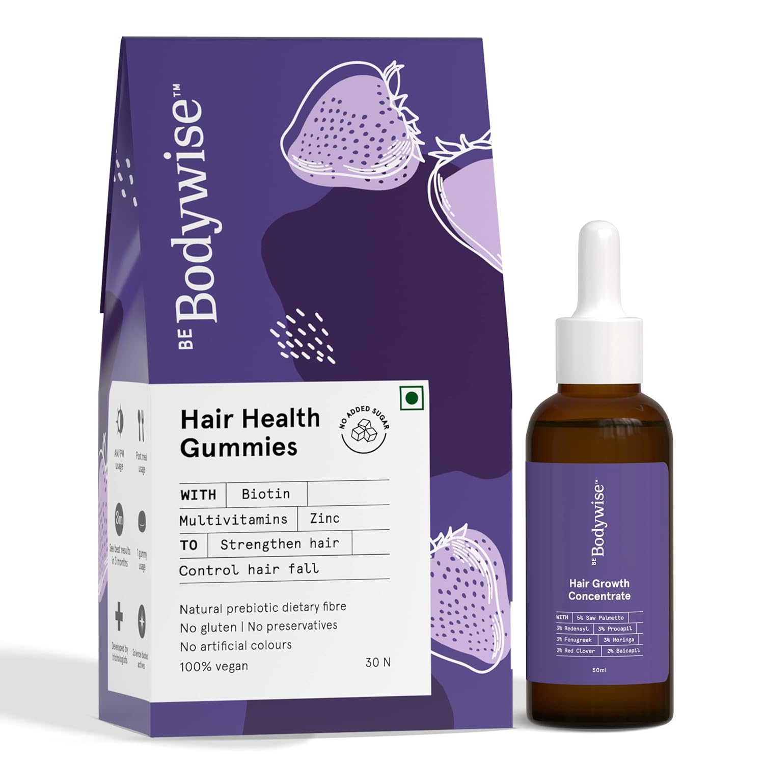 Be Bodywise Biotin Hair Gummies (30 Day Pack) & Hair Growth Concentrate