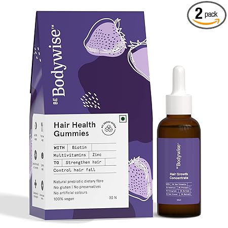 Be Bodywise Biotin Hair Gummies (30 Day Pack) & Hair Growth Concentrate (50ml) | With Biotin, Zinc & Multivitamins | Reduces Hair Fall, Promotes Denser Hair & Nourishes Hair Follicles