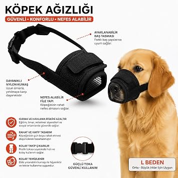 Valkyrie Köpek Ağızlığı M Beden Nefes Alabilir Fileli Ayarlanabilir Isırma Önleyici Yumuşak Siyah