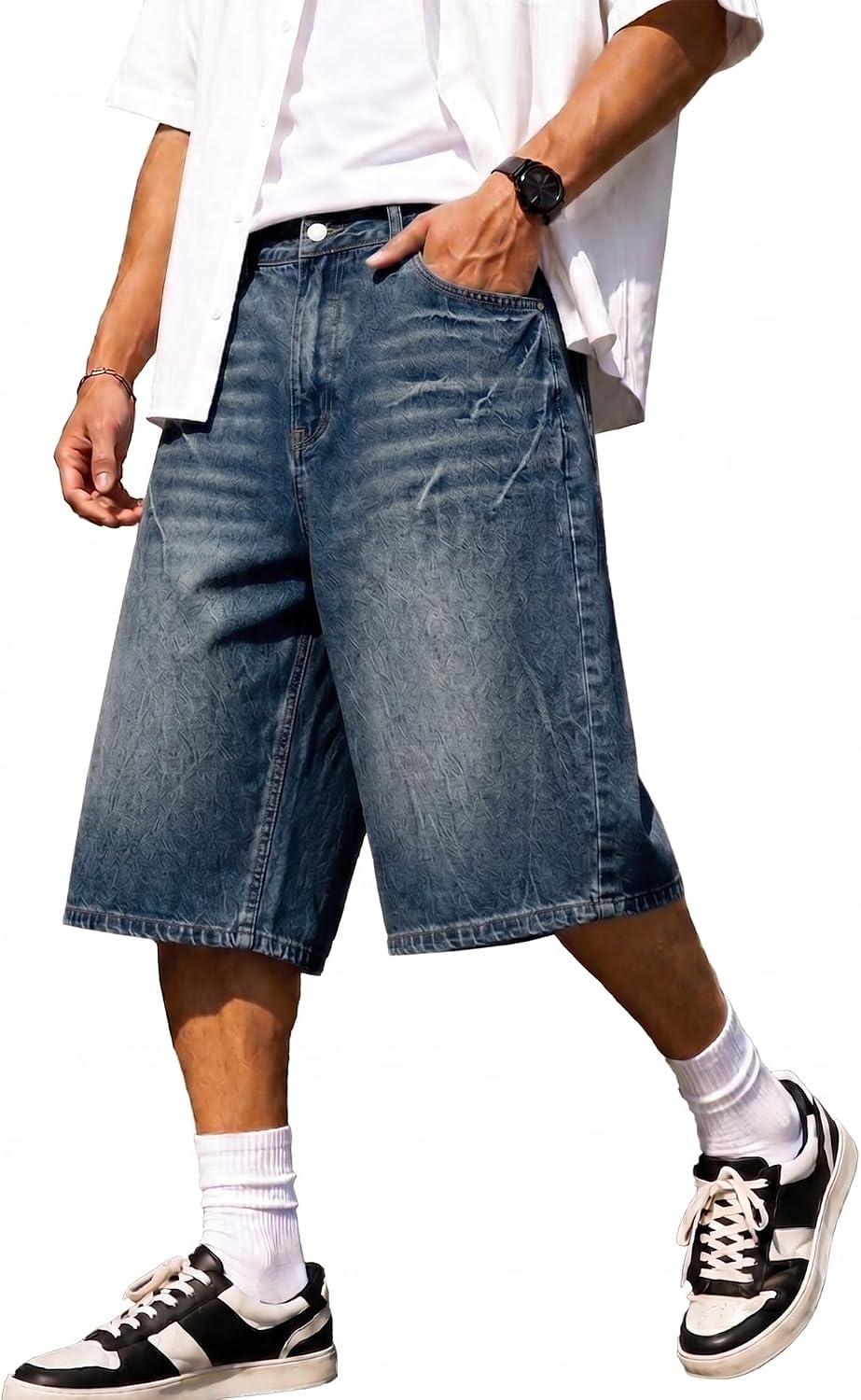 Mens Baggy Jean Shorts Loose Fit Y2K Hip Pop Denim Shorts Streetwear Wide Leg Vintage Jorts