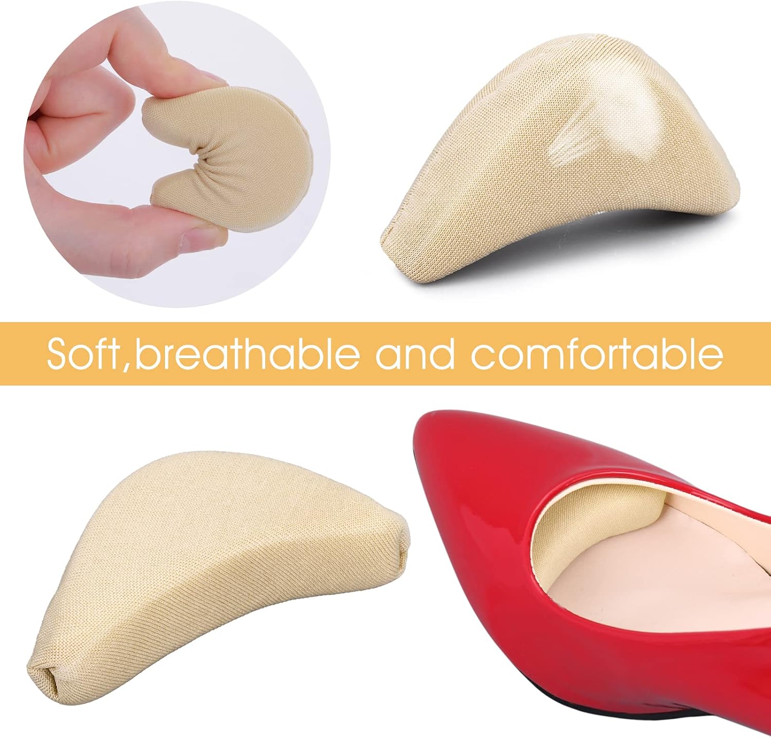 WLLHYF 2 Pairs Soft Sponge Adjustable Shoe Filler， Big Toe Plug Foot Brace Shoe Pads Unisex Shoe Too Big Inserts for High Heel Women Reusable Make Big Shoes Fit
