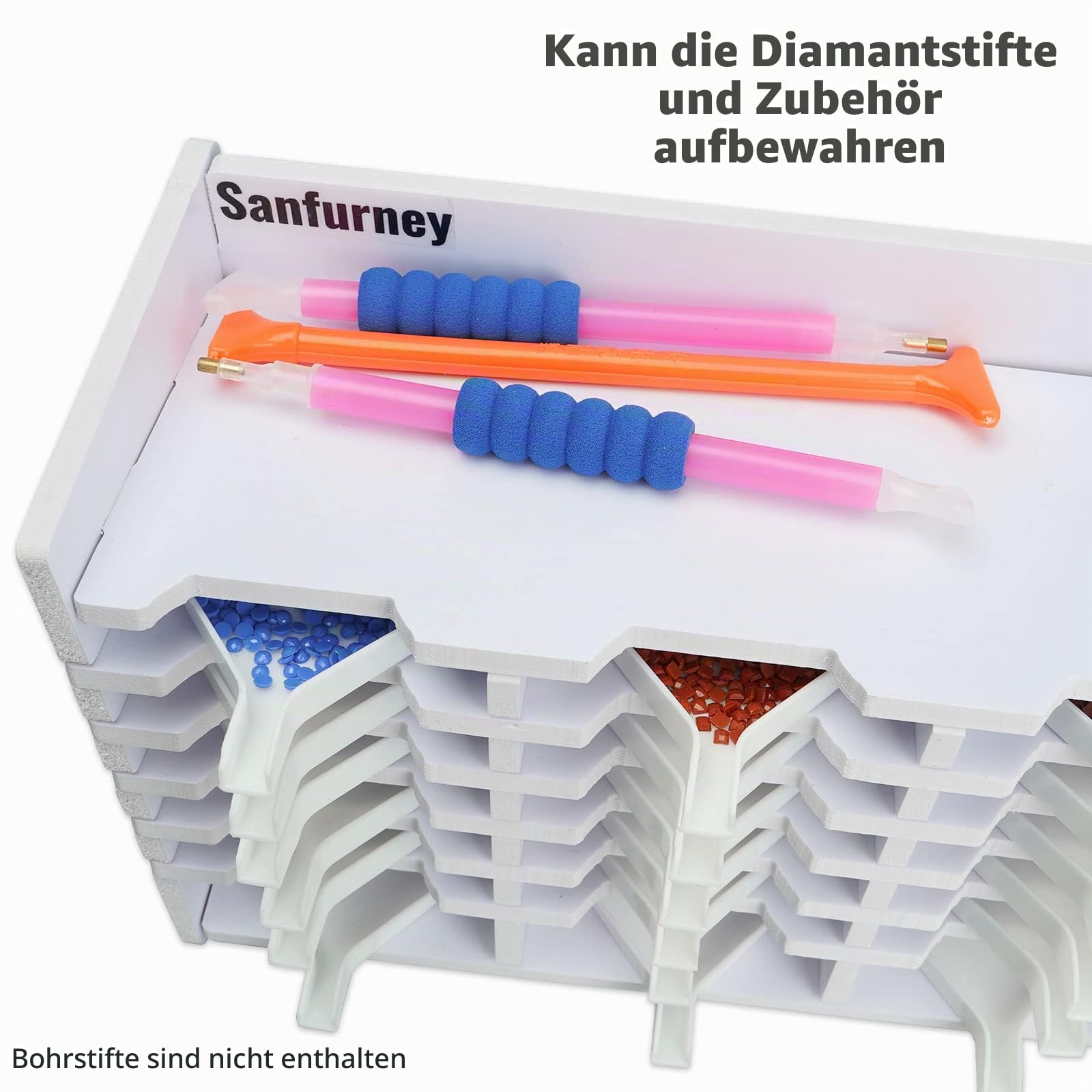 Sanfurney 36 Slots Diamond Painting Tray Tower Organizer with Drill Pen Holder, Multi-Boot Plates Storage Rack, Diamond Painting Accessories Kits, Gift for Adults DIY Craft Arts (36 Trays Included)