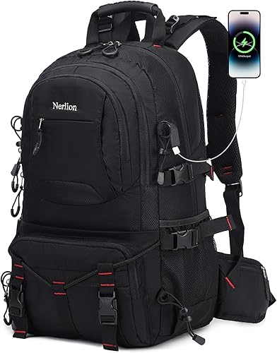 Miniatura 1 de Nerlion - Mochila de senderismo de 40 litros para hombres y mujeres, para campamento, impermeable, al aire libre, senderismo, mochila ligera (negro)