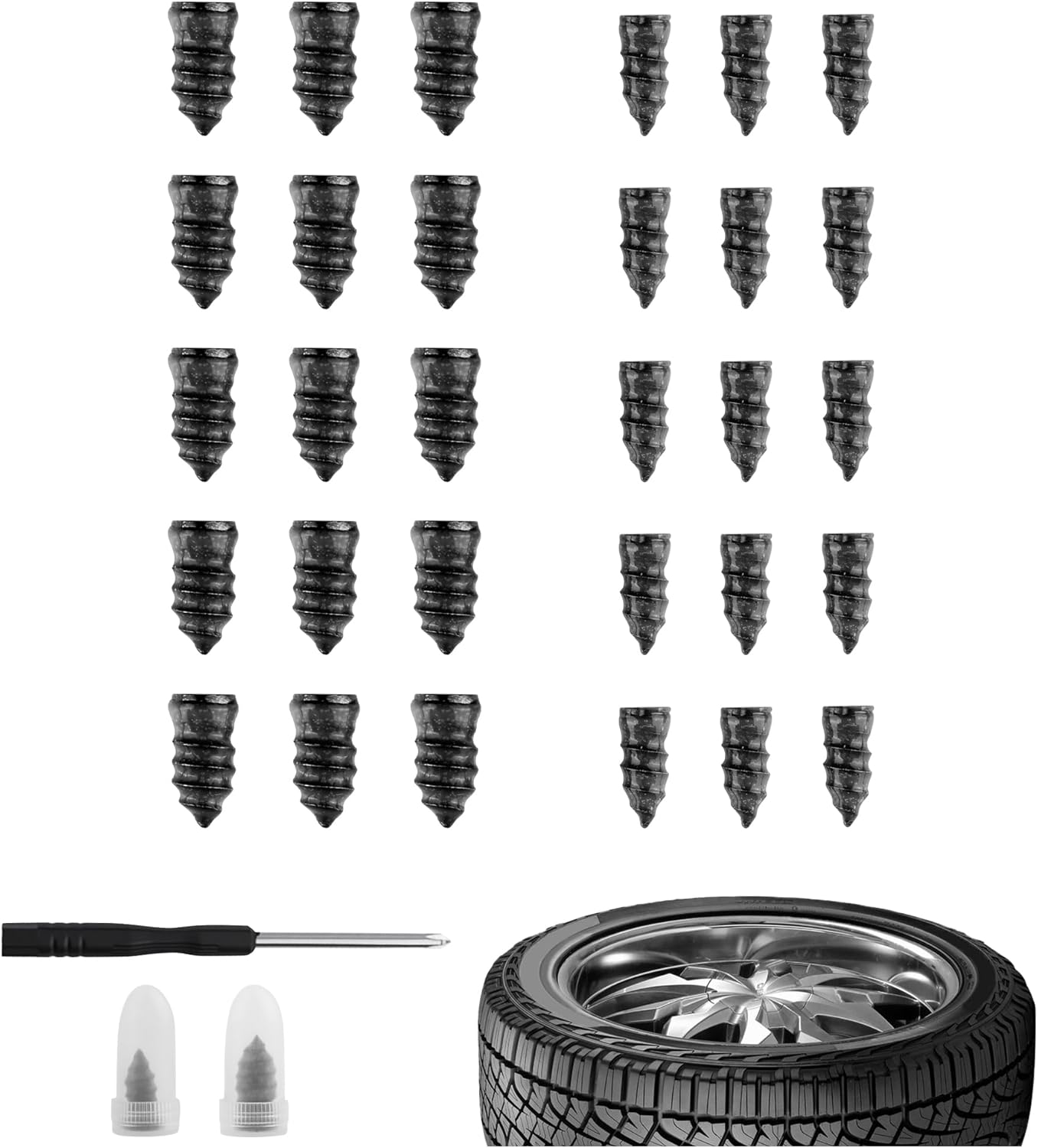 carleef 30PCS Tire Repair Rubber Nail,Vacuum Tire Repair Screws for Quick Fixes,Self-Service Tires Repairs Kit Screw in Tires Plugs Car Accessories for Truck,SUV,Motorcycle (30PCS)