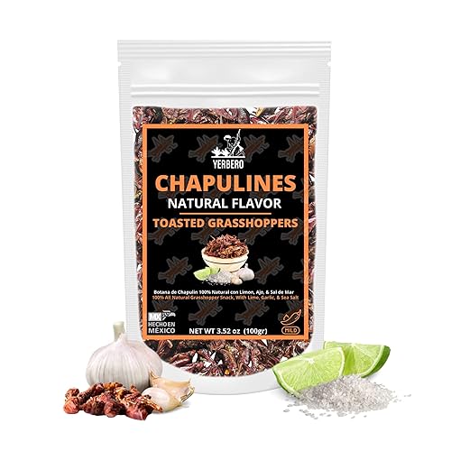 Yerbero - Chapulinas frescas sabor natural de Oaxaca 35 oz 100 gr Saltamontes tostados totalmente naturales con lima sal marina y ajo Siempre