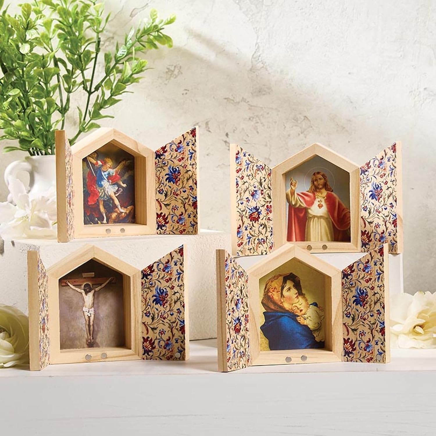 Christian Brands Diptych – Crucifix, 4.5" W × 3" H × 1.25″D, Wood, Gift Boxed