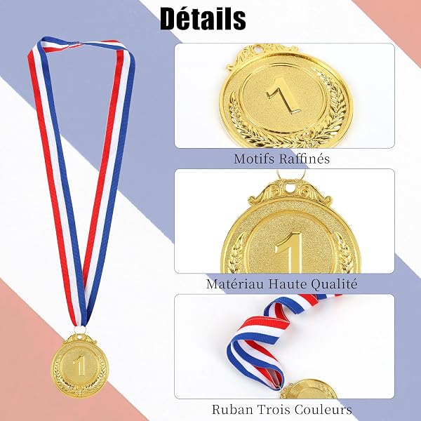 Huniee Lot de 12 Médaille de Récompense avec Ruban, Kit de Médailles du Gagnant Prix avec 3 Couleurs, pour Le Sport, Les Compétitions, Les Fêtes, L’Entreprise, Style Olympique - 4