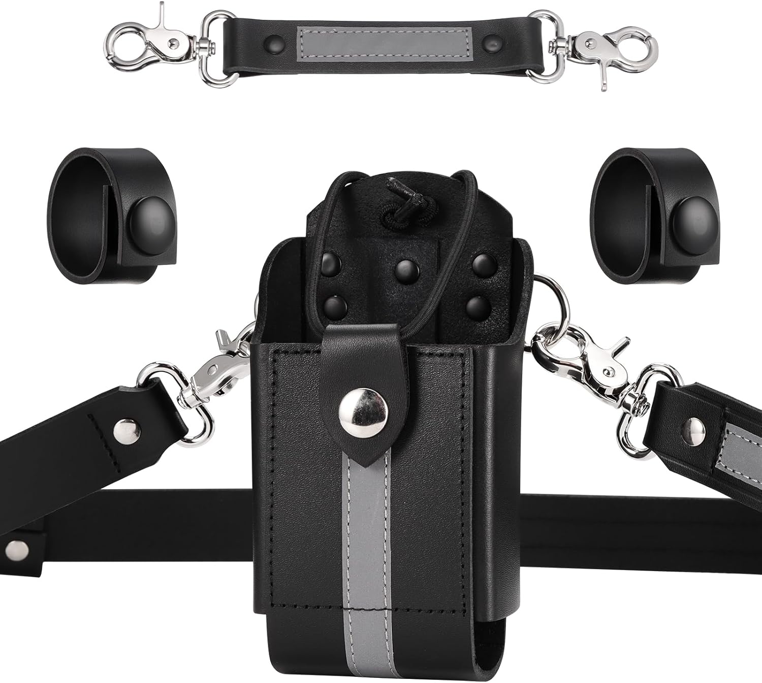 abcGoodefg Reflective Firefighter Leather Radio Strap and Case, Anti-sway Strap, Compatible with Motorola APX Series - for Firefighters, EMT, Police (Reflective)