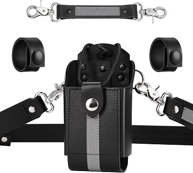 Reflective Firefighter Leather Radio Strap and Case, Anti-sway Strap, Compatible with Motorola APX Series - for Firefighters, EMT, Police Reflective