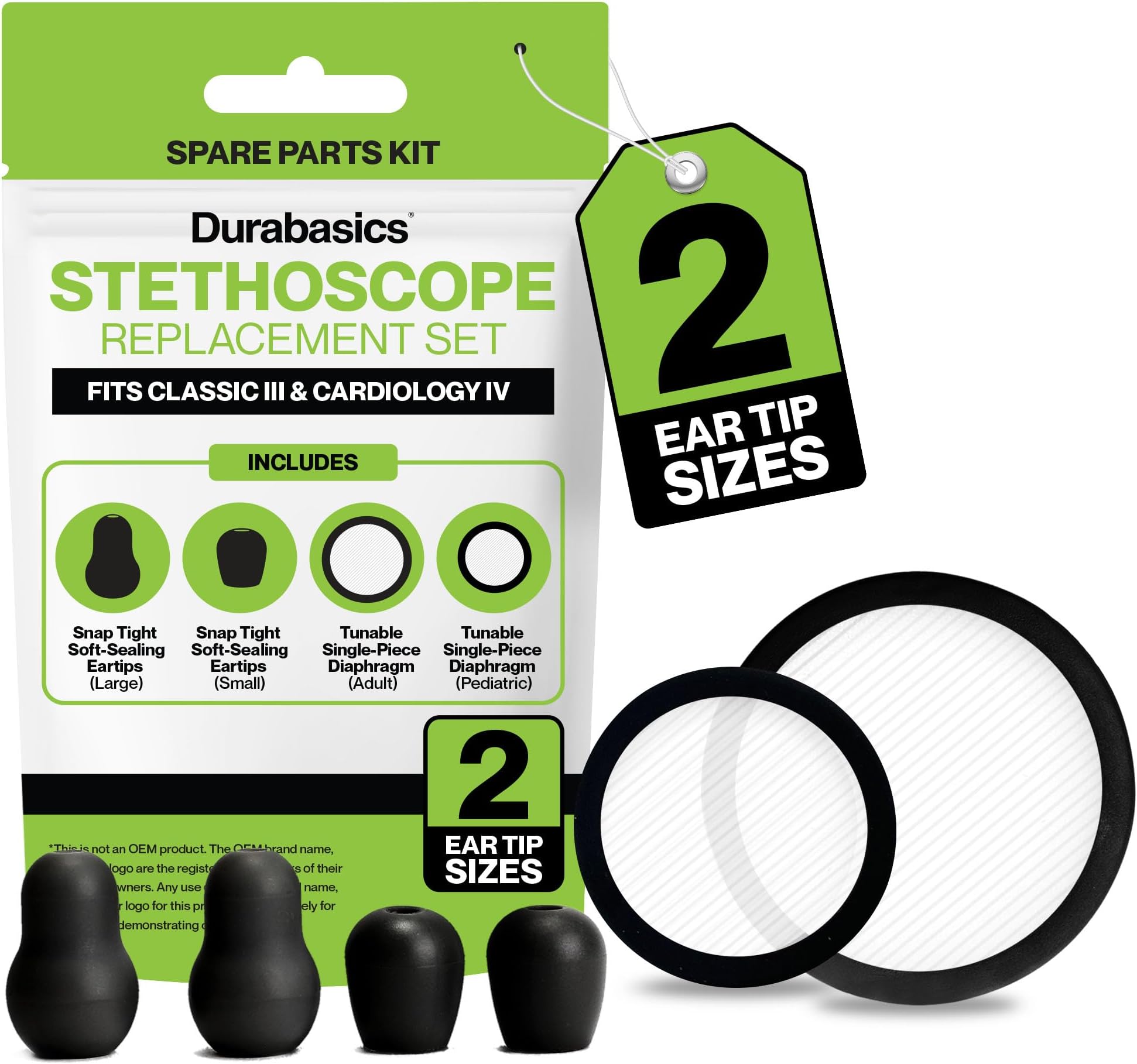 Durabasics Classic 3, Cardiology 3 & Cardiology 4 Stethoscope Accessories Kit for Littman Stethoscope Replacement Parts & Littmann Stethoscope Parts - Fits Classic III, Cardiology III & IV - Black