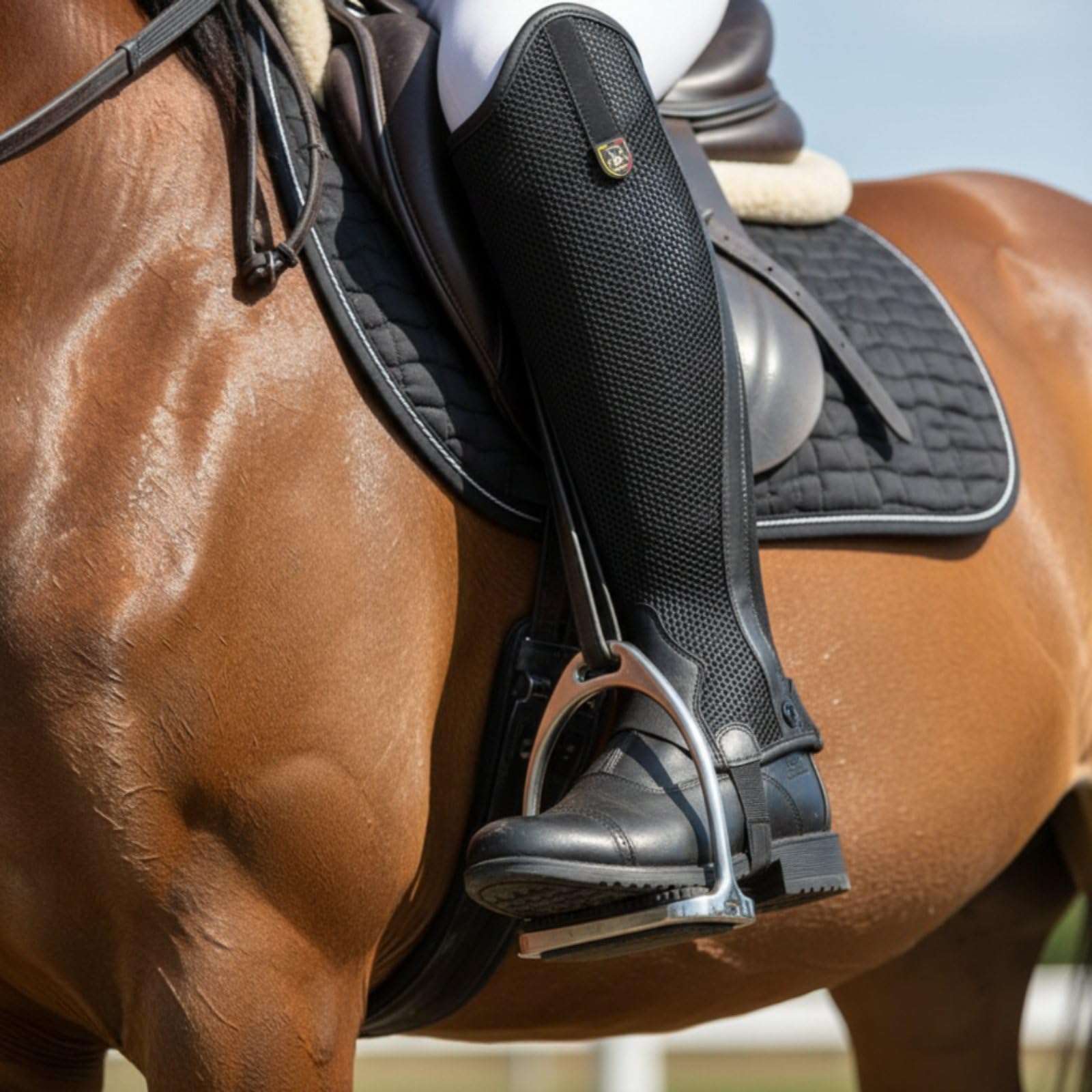 rockible Ghette Equestri Protettive Gamba Cavallo Ghette Cavalcata Parastinchi Cavaliere con Rete Aerata Antiattrito dalla Sella Supporto Alla Guida Materiali , Nero , 2XL-Circonferenza Coscia 38.5CM