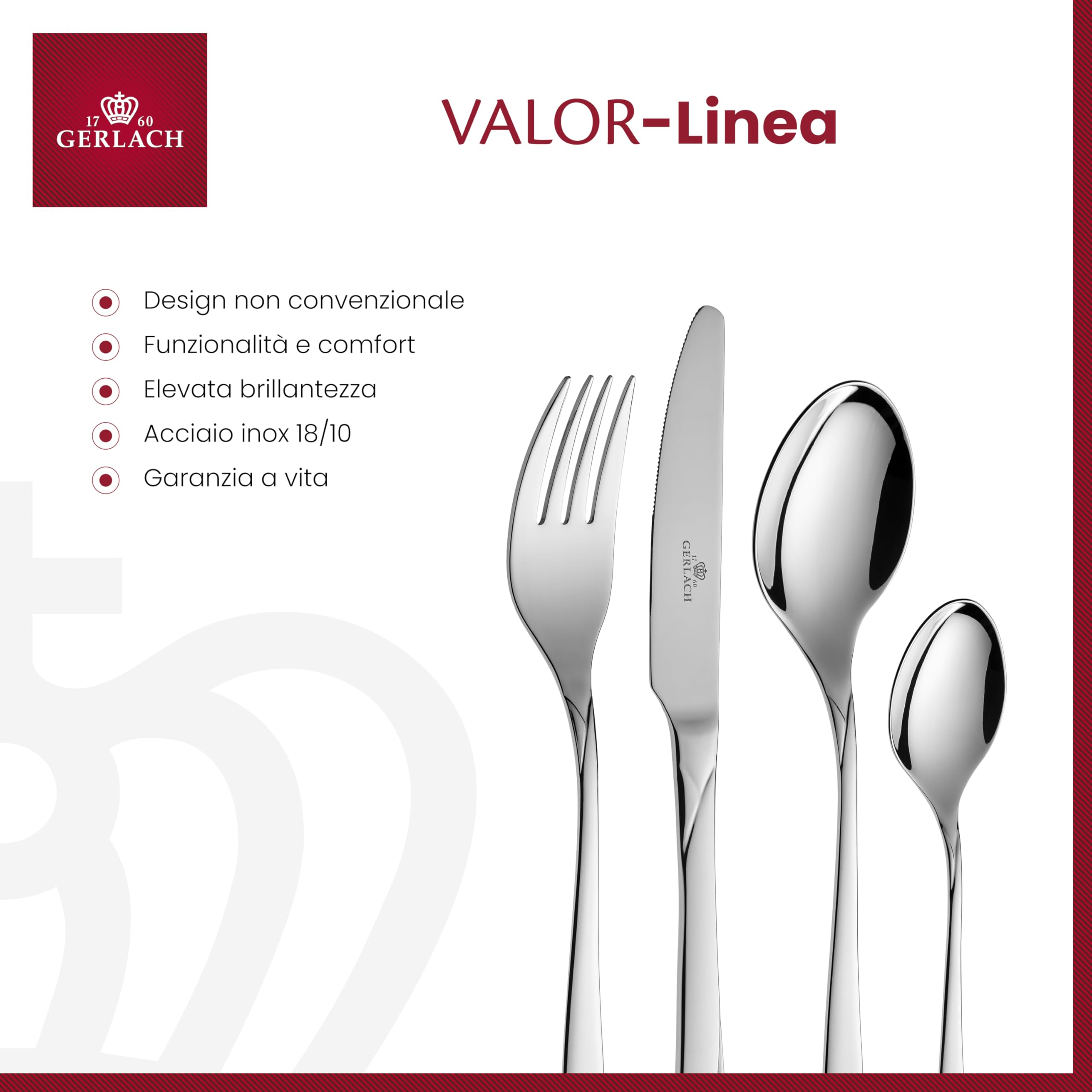 Gerlach Valor - Set di Posate in Acciaio Inox, 68 Pezzi, Acciaio Inox, Argento, 52 x 42 x 10 cm