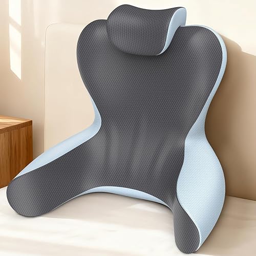 Almohada de lectura para sentarse en la cama, almohada de apoyo de espalda de 22 pulgadas de alto para sentarse, respaldo y apoyo lumbar con brazos,