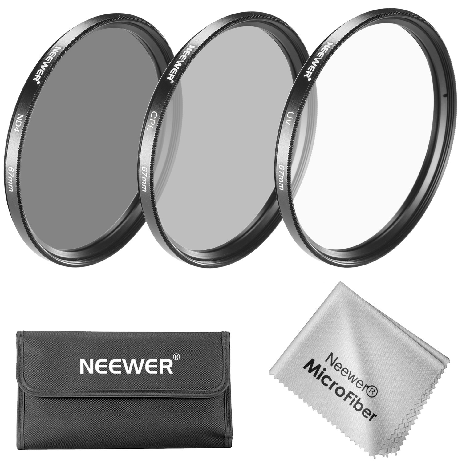 NEEWERNEEWER 67mm ND Lens Filter Kit, UV + Circular Polarizer(CPL) + ND4 Filters Optical Glass Aluminum Alloy Slim Frame UV Filter Polarizing Filter Neutral Density Filter set for 67mm Camera Lens