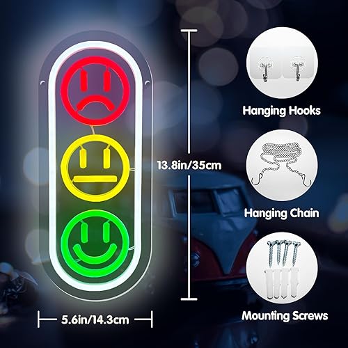 Miniatura 2 de Letrero de neón con cara sonriente para decoración de pared, letrero LED de semáforo, letreros de luces de neón regulables para habitación de niños,