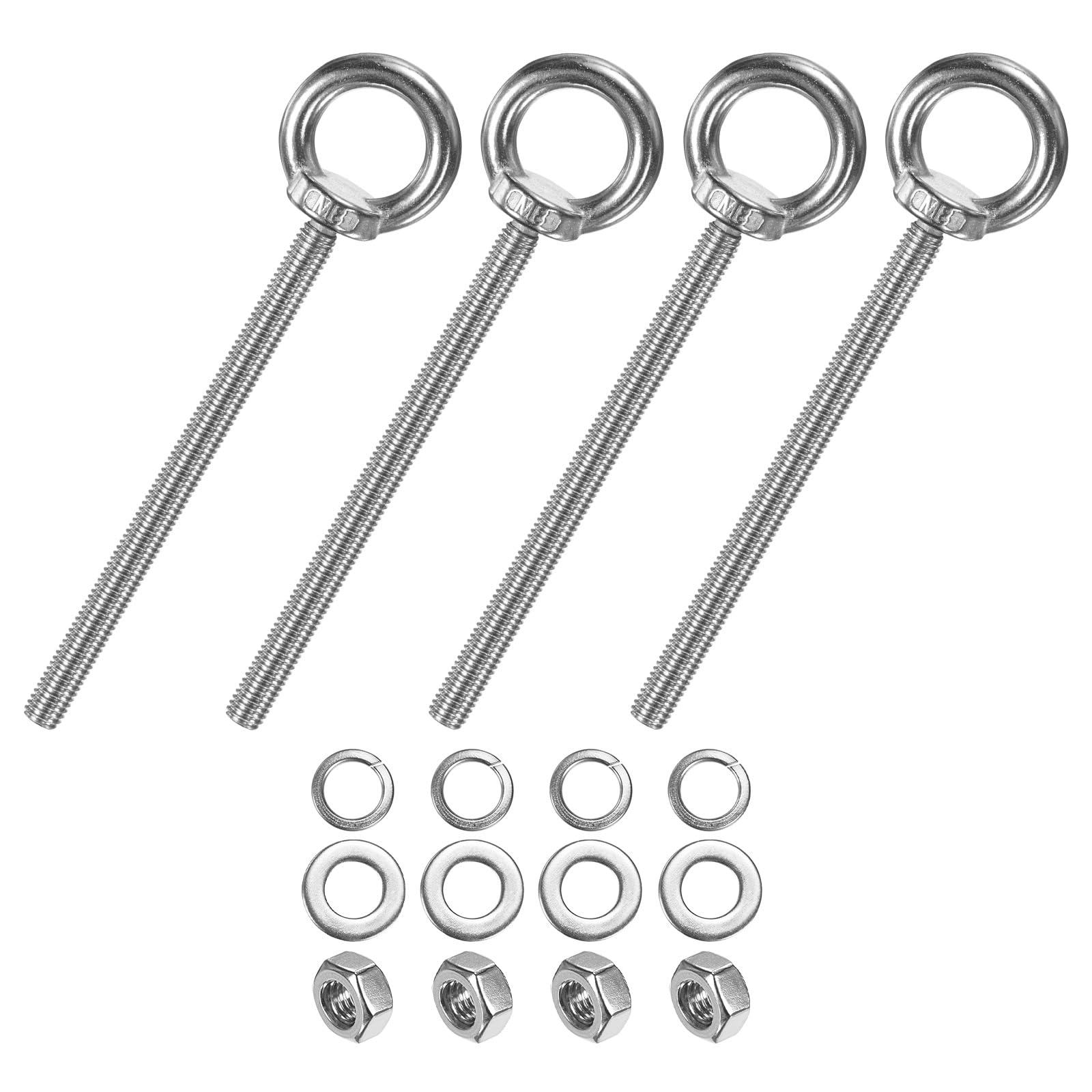 M METERXITY 4-Sets Stainless Eyebolt M8x120mm Shoulder Lifting Eye Bolt with Nuts Washers Male Screw Thread Ring Shoulder Eye Bolts Length 4.72 Inch for Suspending/Fastening