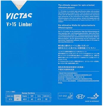 Victas VICTAS Table Tennis Rubber V>15 Limber High Energy Tension Soft Lining Red/Black 020451