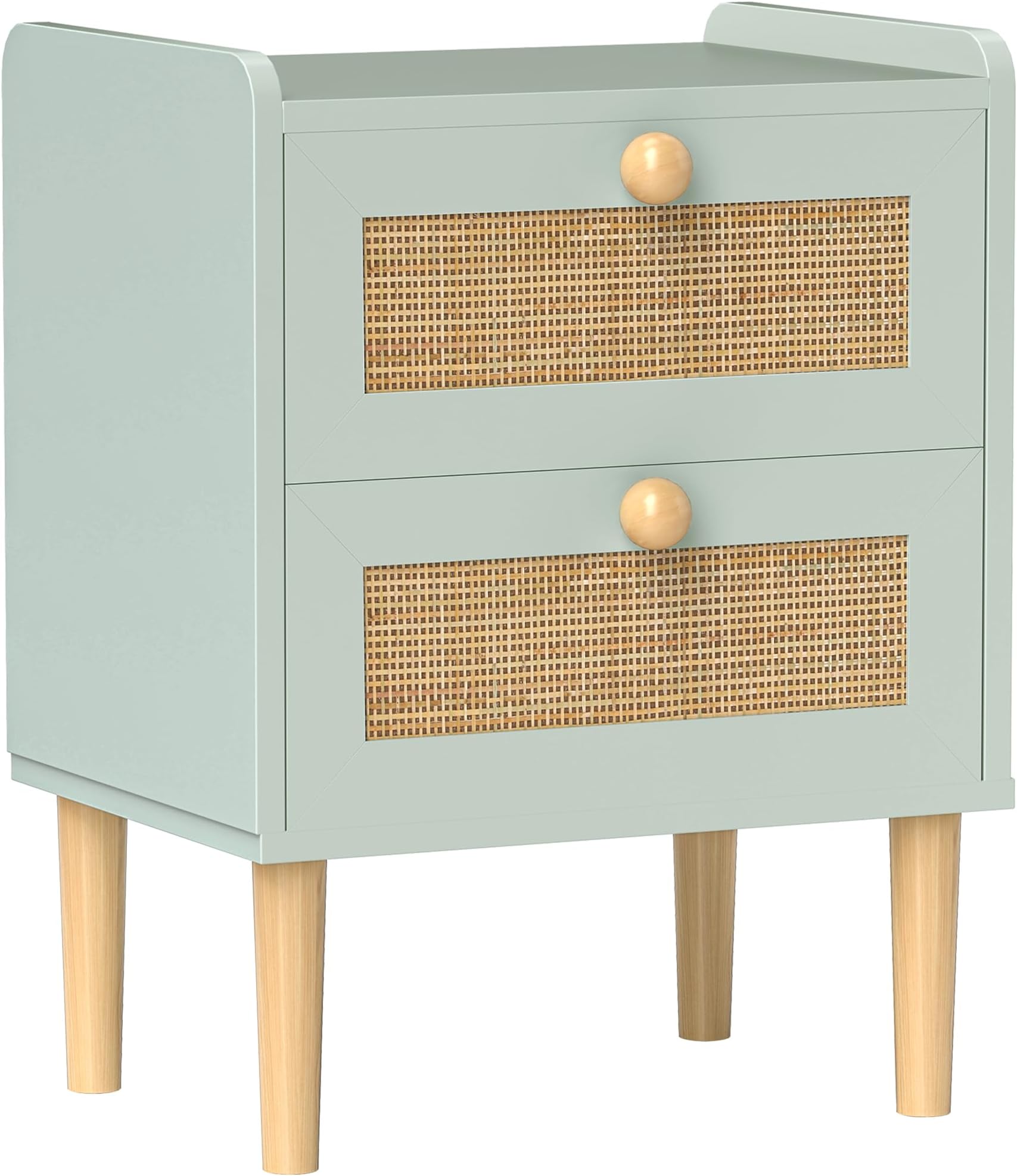 HOMCOM Bedroom Chest of Drawers, Boho Rattan Dresser with 2 Drawers, Storage Cabinet for Living Room, Hallway, Entryway, Olive Green
