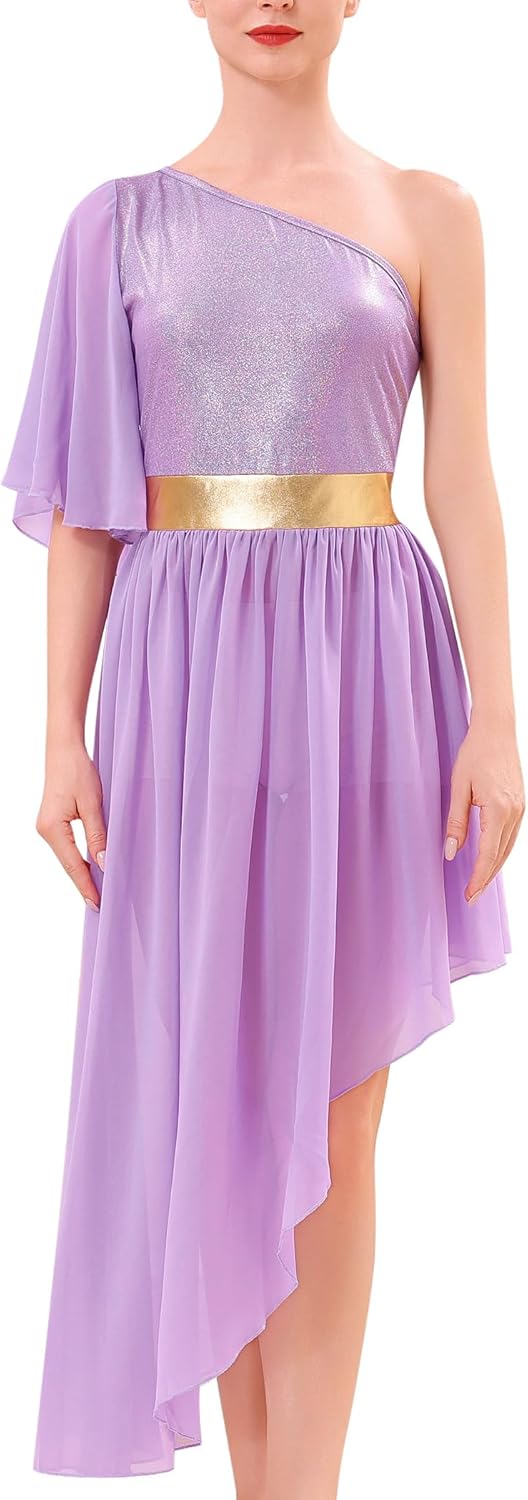 ODASDO Women Praise Dance Tunic Tank Top Liturgical Overlays Worship Lyrical Costume Dancewear Asymmetrical Hem Chiffon Dress