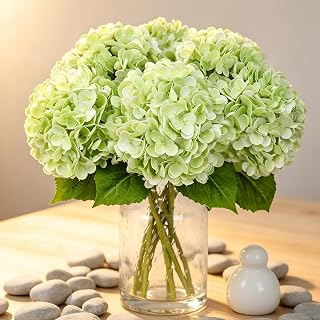 Kisflower 3Pcs Hortensien Künstliche Blumen, Single Stem Realistische Hydrangea Blumen,57CM Real Touch Latex Hortensien Kunstblumen für Hochzeiten Party Büro Home Decor(Hellgrün)