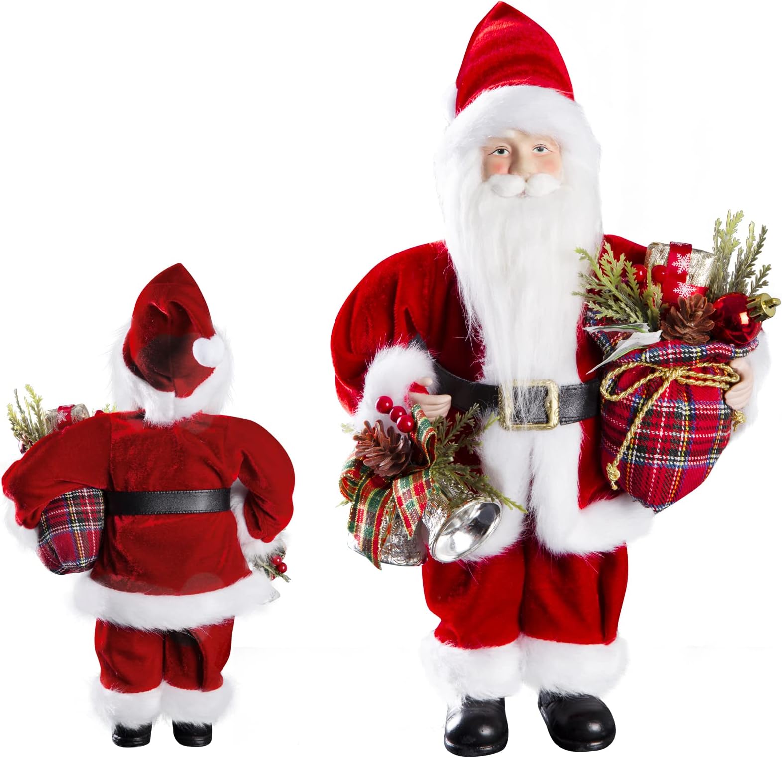 Uten 12" Santa Claus Decorations, Christmas Standing Figurine with Gifts Bag and Bell for New Year Christmas Decoration Navidad Natal Gifts.