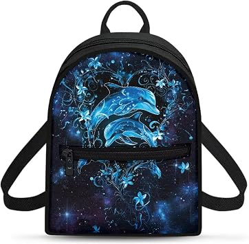 HUGS IDEA Blue Dolphin Backpacks for Women Mini Cell Phone Purse for Travel Shoulder Bags Small Backpack with Adjustable Straps Handbag Daypack Lightweight Handbag for Work