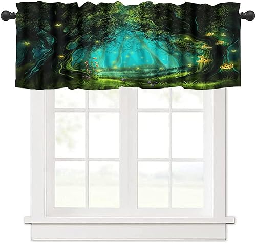 Miniatura 28 de Cortinas de cenefa de bosque gótico, cenefa de cortinas de bosque misterioso con niebla para cocina, dormitorio, sala de estar, 54 x 18 pulgadas