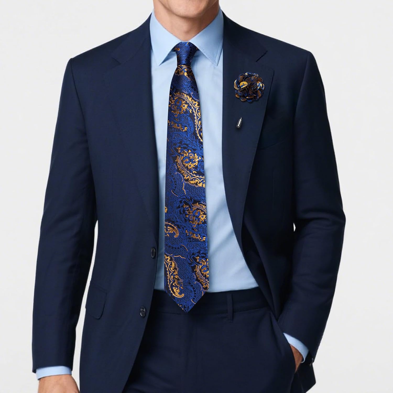 Barry.Wang 63'' Men's Ties Set Fashion Paisley Tie Extra Long Skinny Necktie Lapel Pin Clip with Gift Box Wedding Party