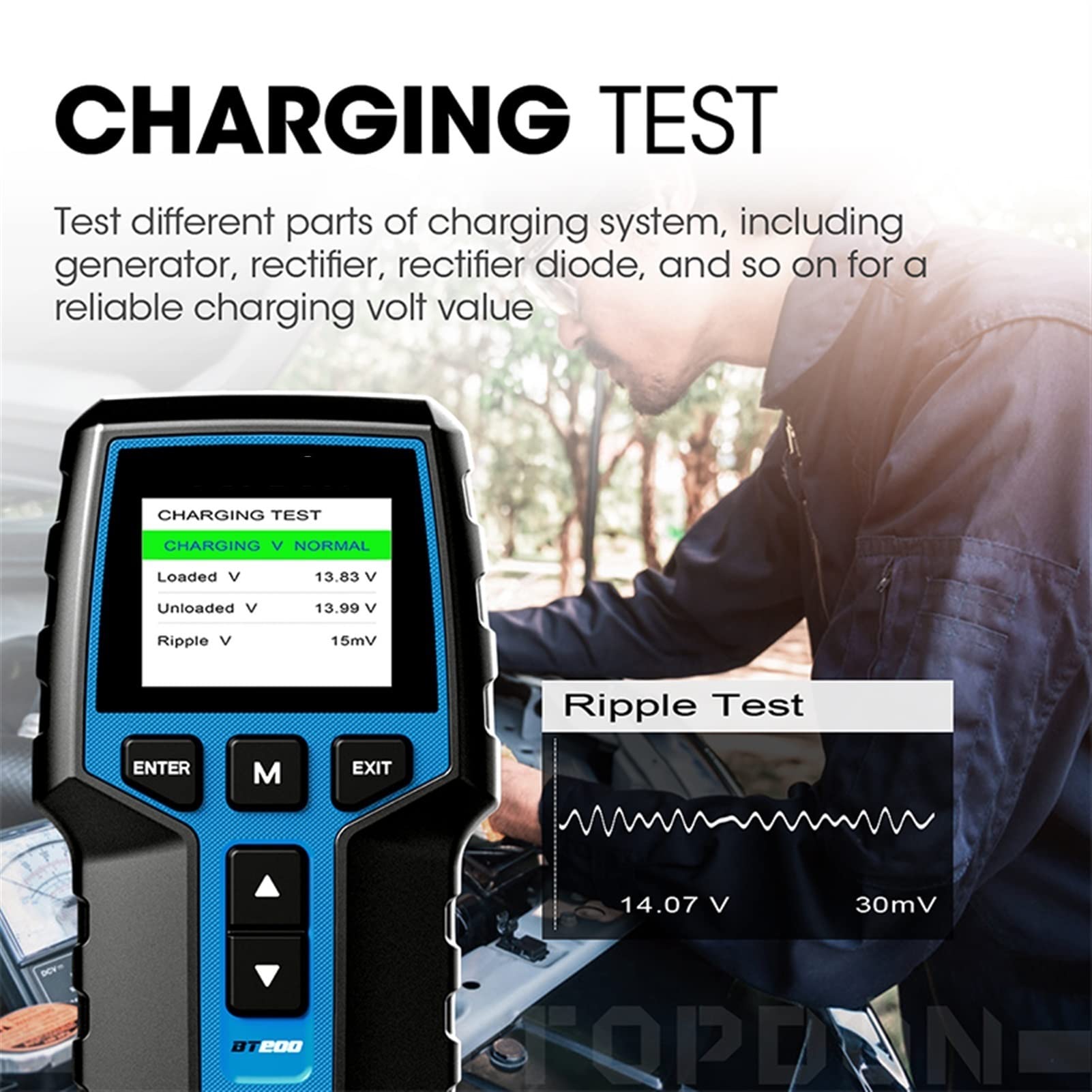 Comprobador de baterias de coche BT200 12V Probador de batería de automóviles DIGITAL AUTOMOTOR DIAGNÓSTICO DIAGNÓSTICO ANALIZADOR DE BATERÍA DE BATERÍA DEL VEHÍCULO Herramienta de escáner de carga