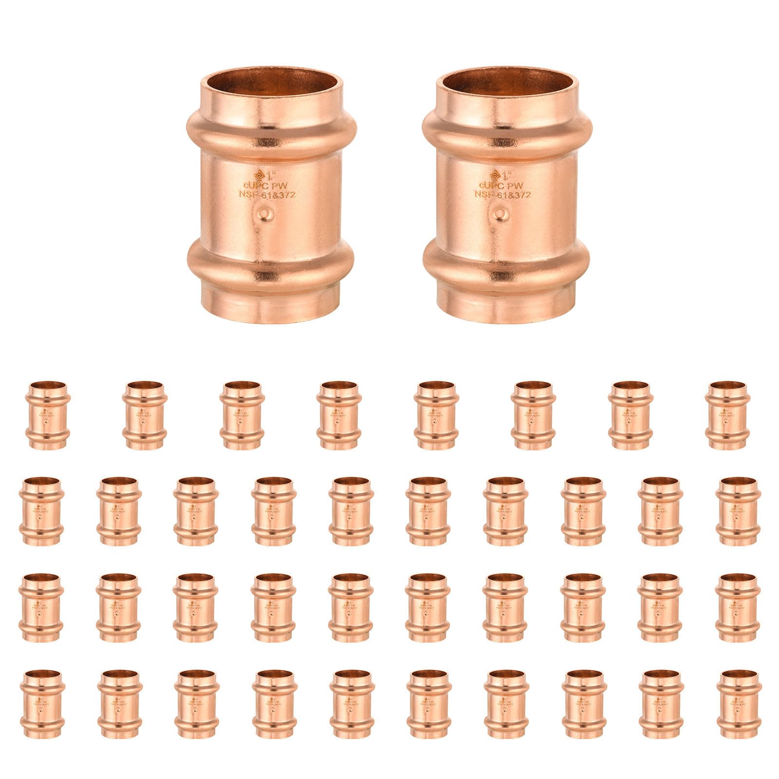 Paquete de 40 acoplamientos de presión de Cobre GUOFIS con Tope, Acoplamiento de Cobre de 2" para Conexiones de tuberías de plomería y HVAC.