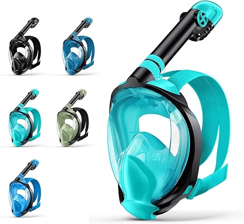 Full Face Snorkel Mask, Snorkeling Gear for Adults Diving Mask Anti Fog Premium Innovative Safety Breathing System, 180 Panoramic Foldable Anti Leak