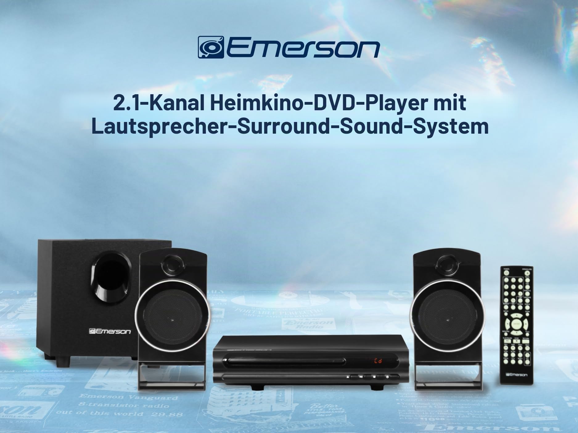 Emerson Ed-8050 2.1-Kanal-Heimkino-DVD-Player Und Surround-Sound-System Mit Subwoofer, HDMI-Ausgang, USB-Wiedergabe Zwei Lautsprechern Ideal Für Immersives Film- Musikerlebnis