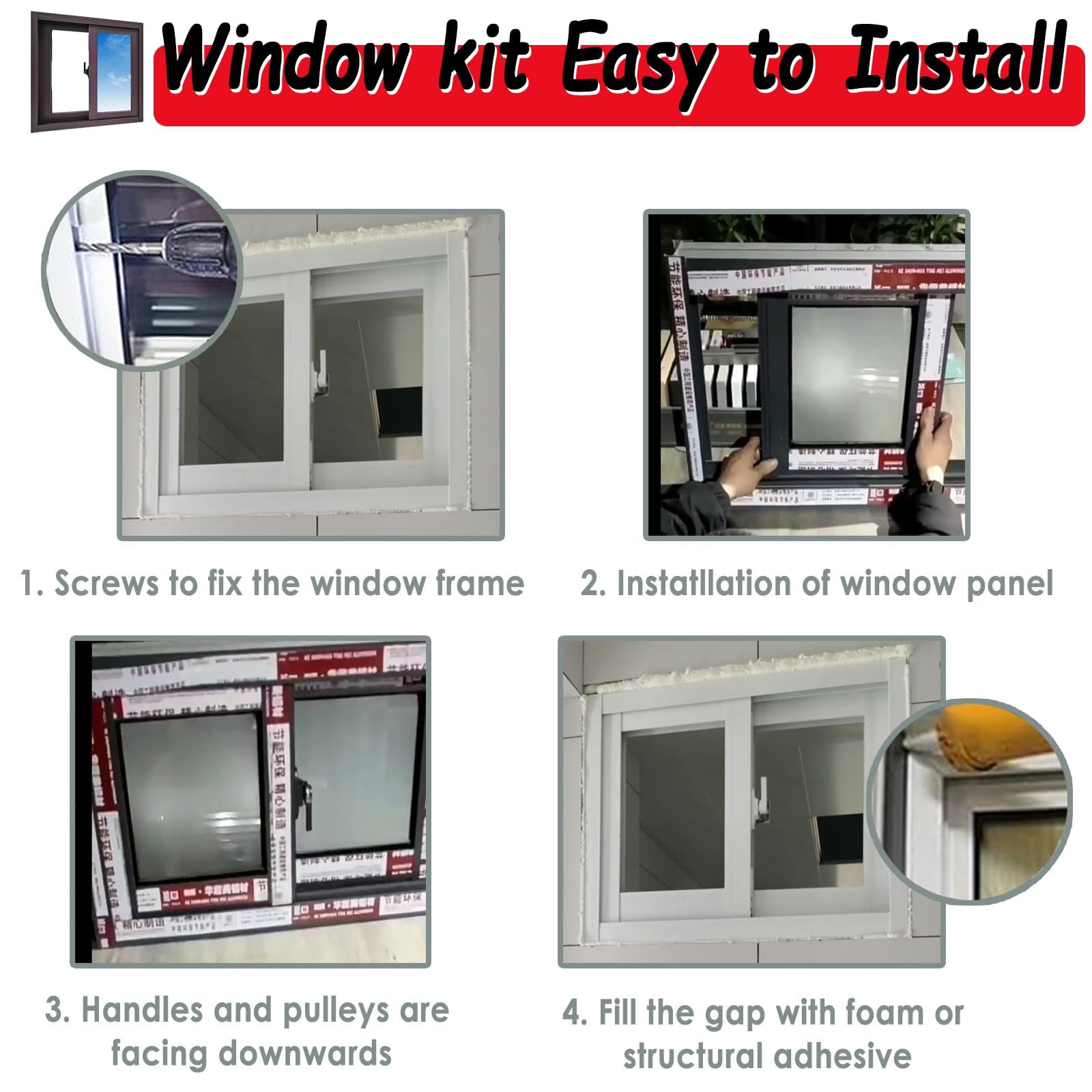 Ventana corrediza horizontal de aluminio blanco de 25 x 18 pulgadas para cobertizos, gallineros, sótanos, eficiencia energética, fácil instalación