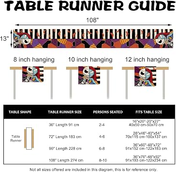Halloween Jack Table Runner, Black White Stripes Patch Bat Kitchen