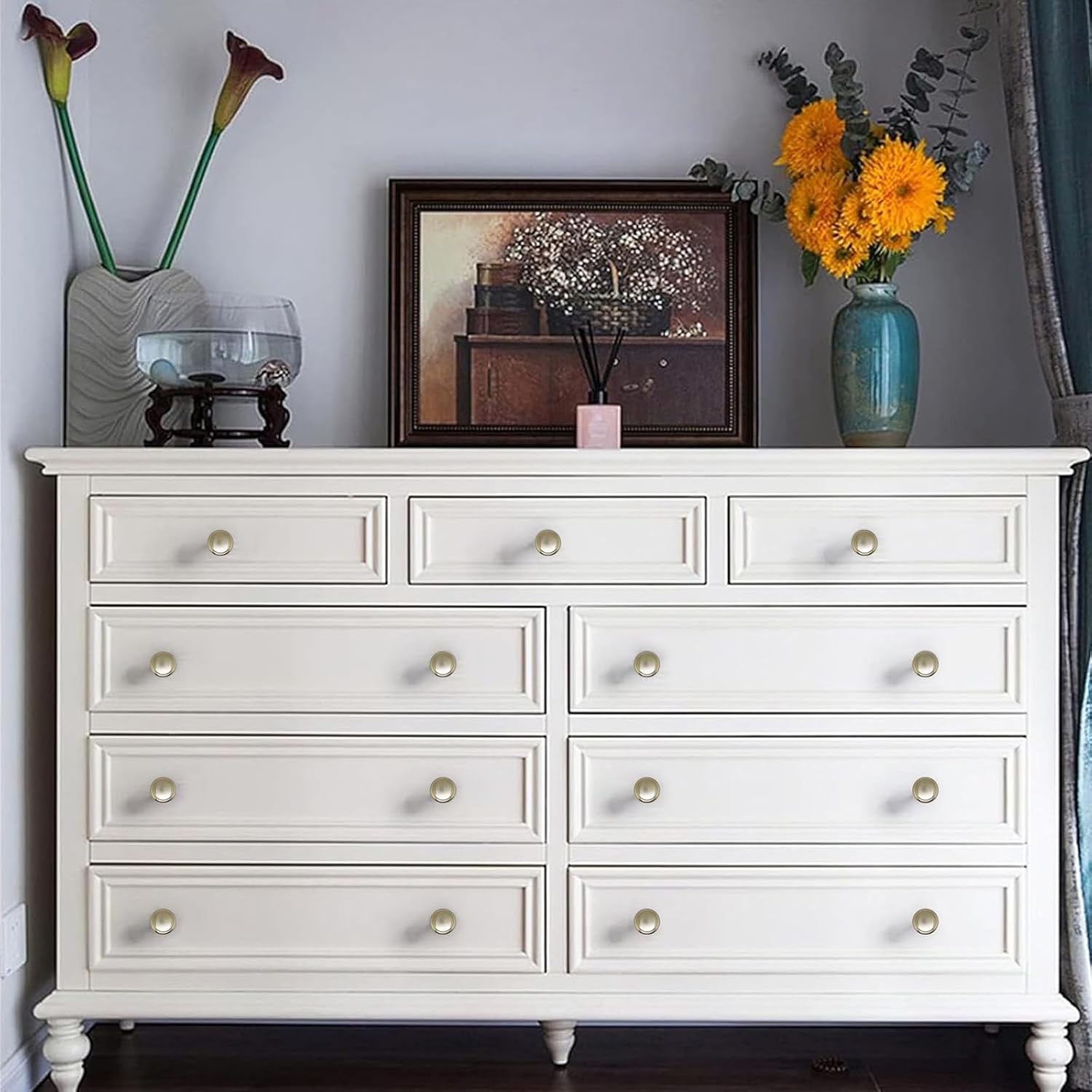 Cabinet Knobs 6 Pack, Stainless Steel Kitchen Cabinet Knobs 1.16" Furniture Hardware Pulls Modern Round Knob for Dresser Drawers Cupboard Dresser Closet (Bronze, 6)