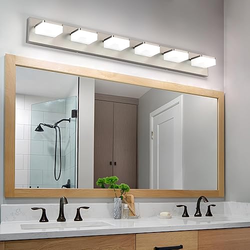 Miniatura 6 de Luces de tocador de níquel cepillado para baño, 6 luces, accesorios de iluminación para espejo de 39 pulgadas, ajustable, 5500 K, moderna luz LED de