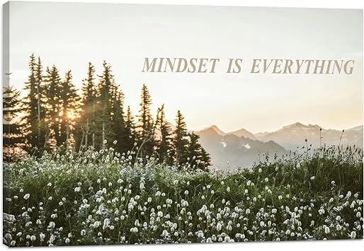 Framed Nature Forest Wildflower Wall Art Canvas Mindset Motivational Quotes Poster Rustic Landscape Wall Decor with Botanical Mountain Sunrise Picture for Office Living Room Bedroom Dining Room