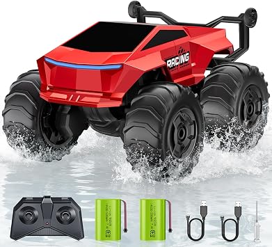 Remote Control Car RC Truck 116 Plus, 4WD Waterproof Amphibious RC Car All Terrain Pickup,2.4GHz Remote Monster Truck with 360 Rotating Standing Stunt Toy Car for Kids Boy Girl 4-7 8-12 Ages,Red