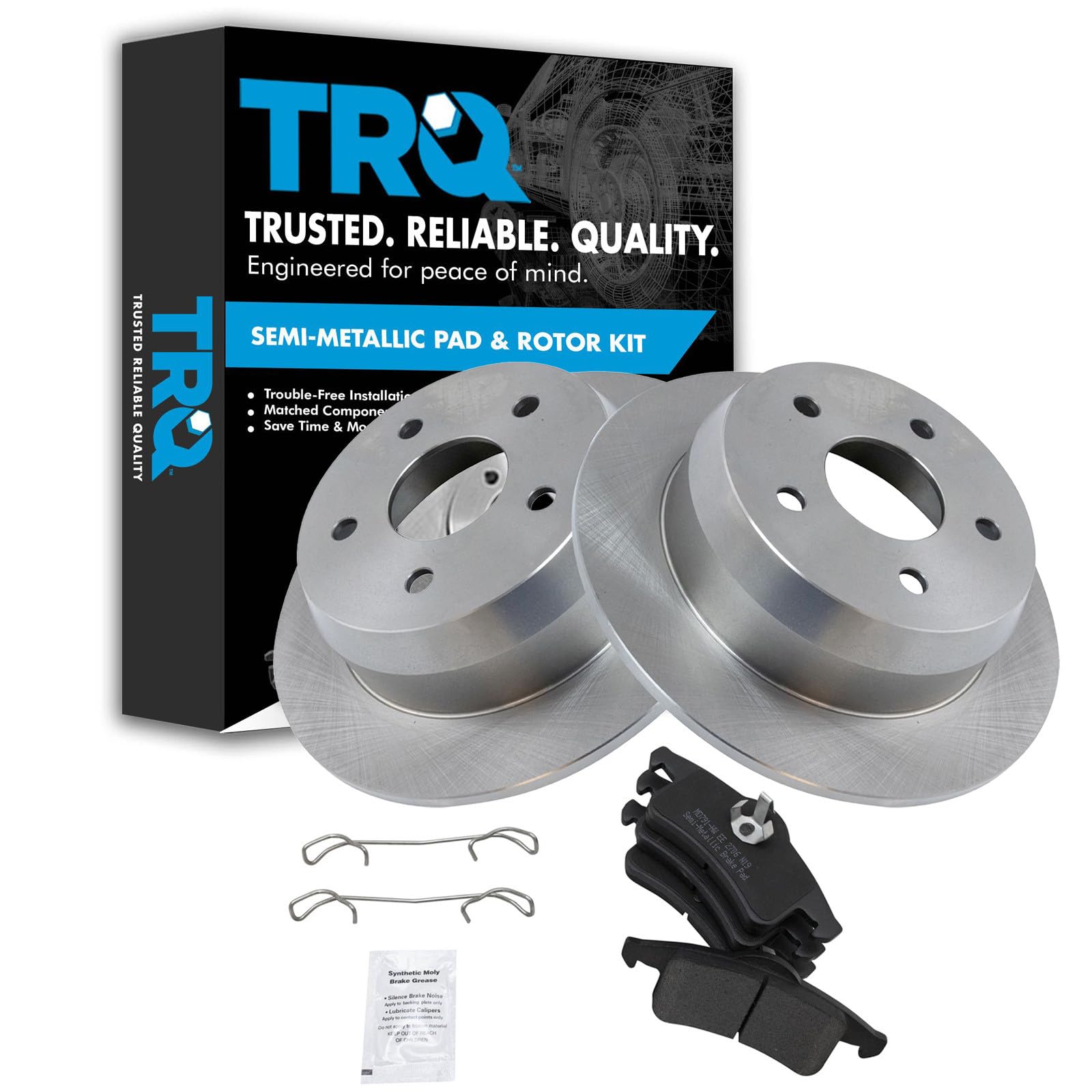 TRQ Rear Brake Pad and Rotor Set Semi Metallic Solid Rotors