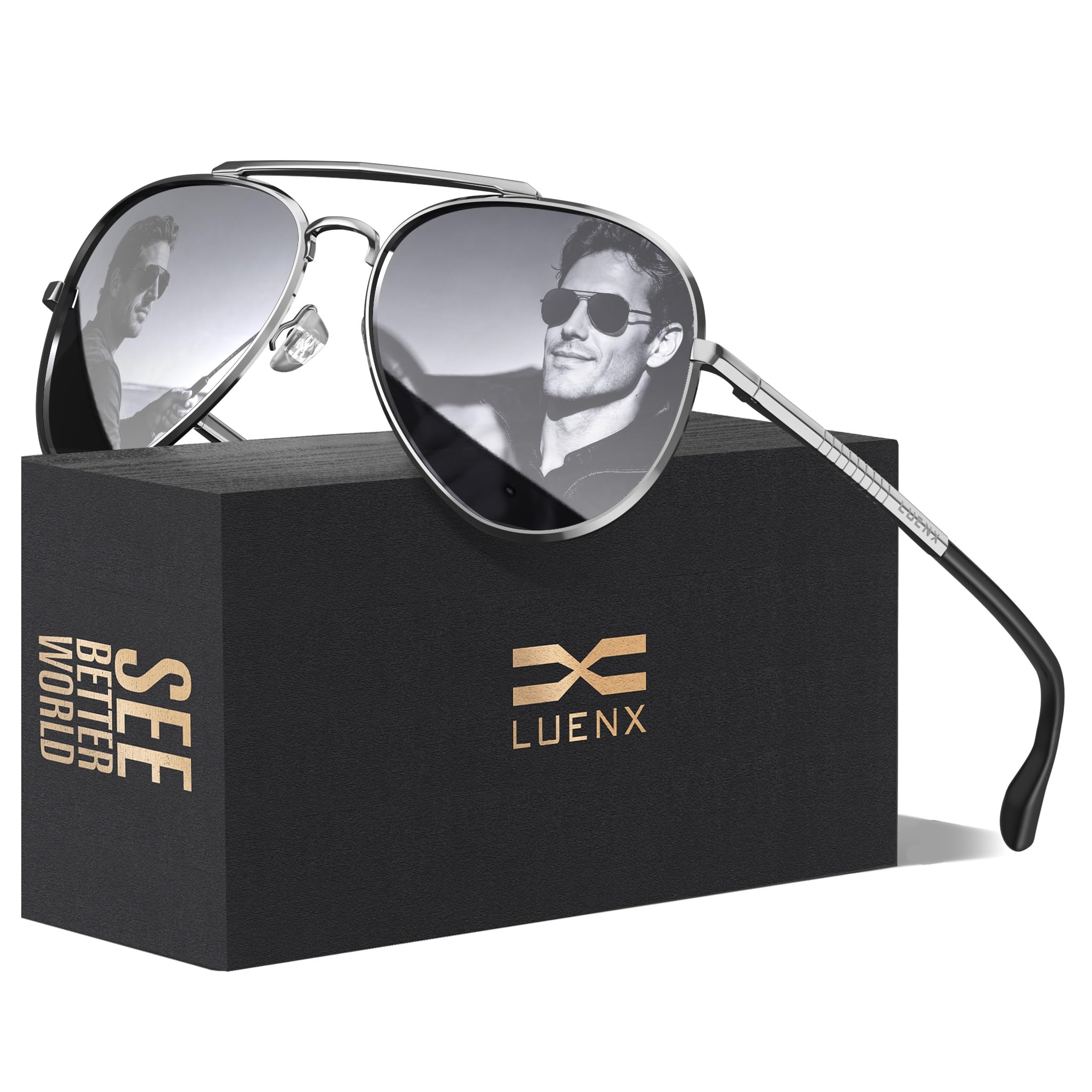 Aviator Sunglasses for Men Polarized - UV 400 Protection with case 60MM Classic Style-image-19