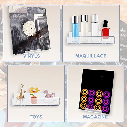 Miniatura 6 de Paquete de 10 estantes de discos de vinilo transparente para montaje en pared, soporte para discos de acrílico para exhibir tu lectura diaria de LP