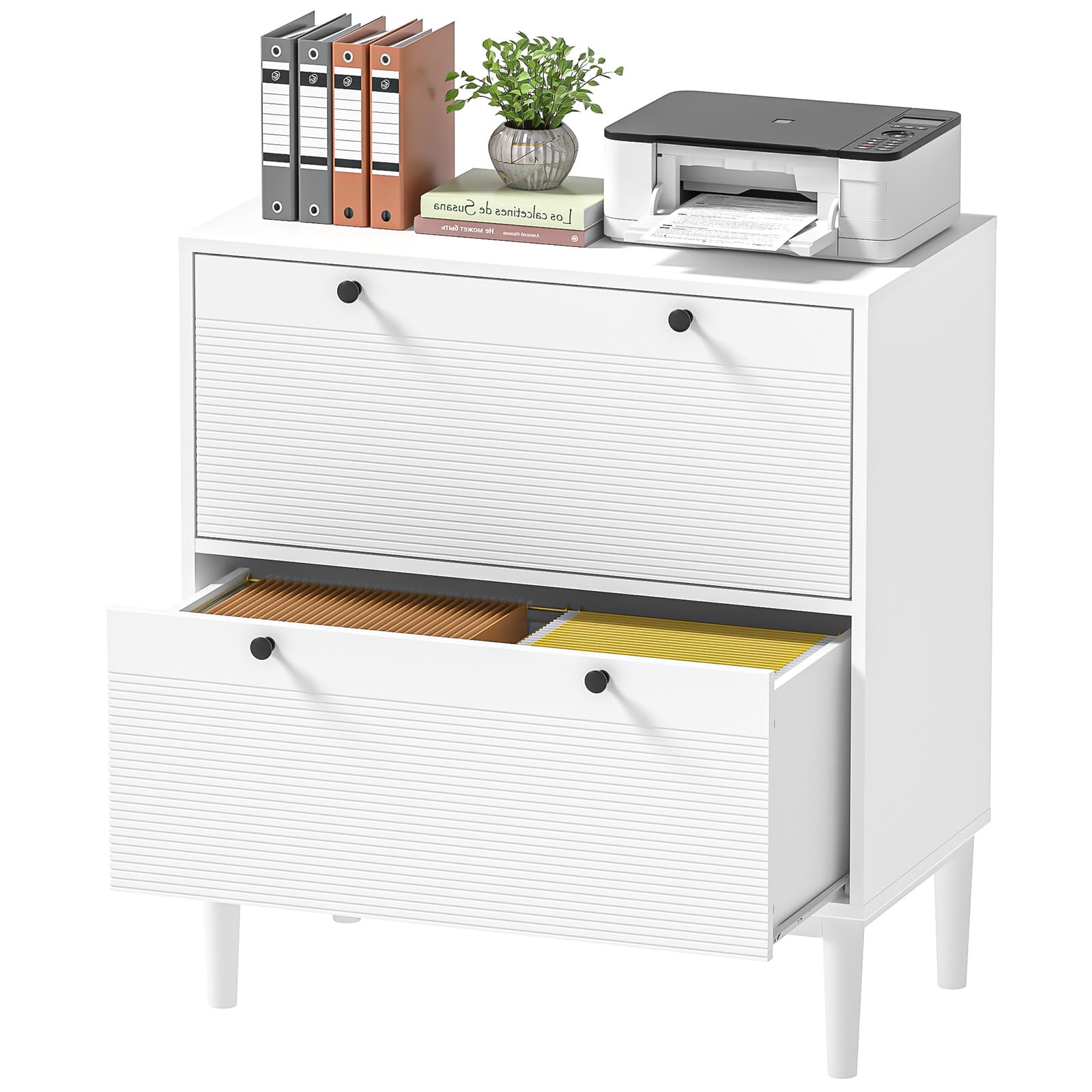 Armoire de Bureau 2 tiroirs 75x40x81 cm Blanche - Classement pour Documents Lettre, Légal, A4, Meuble de Rangement Moderne pour Chambre, entrée, Salon