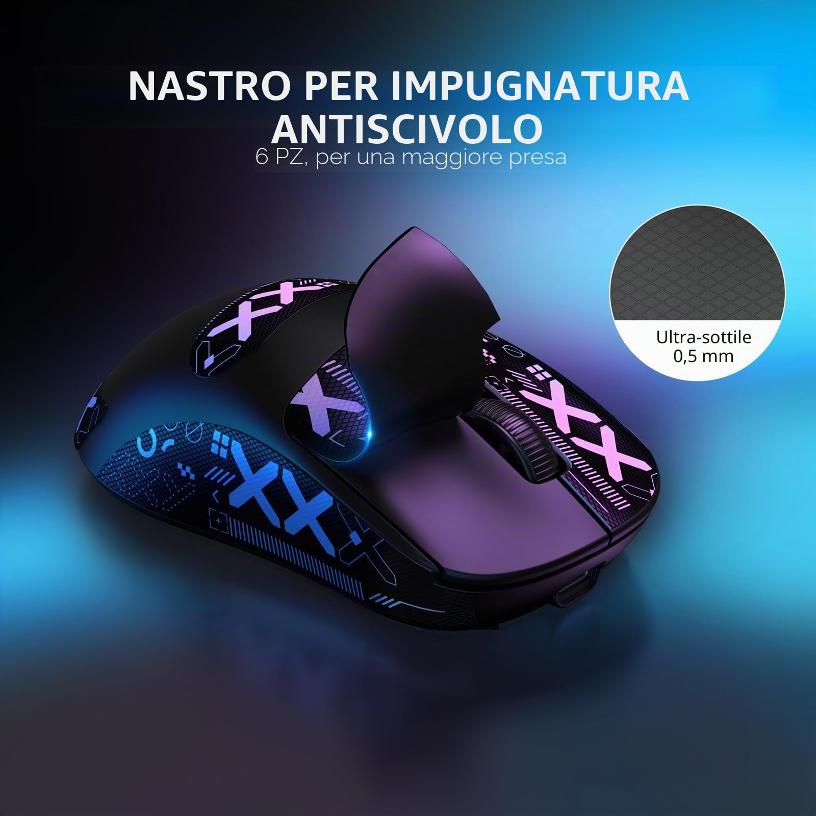 VGN GAMEPOWER ATTACK SHARK X3 SUPERLIGHT Mouse Gaming Wireless, 49g Ultraleggero Mouse da Gioco, PixArt PAW3395, 26,000 DPI, 2.4G/BT5.0/Cablato, Mouse Grip Tape, Durata Batteria 200Hrs, Nero
